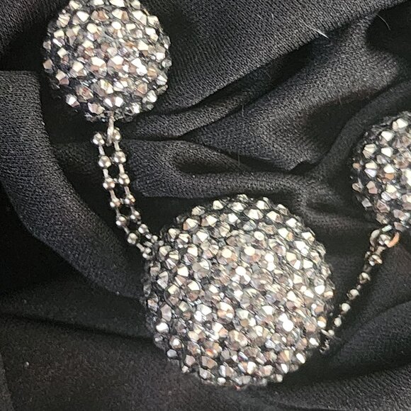 JLO Jennifer Lopez Black Gray Rhinestone Sparkle Balls Beads Choker 16" Necklace - Picture 13 of 16